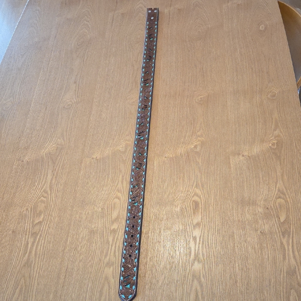 Nocona Brown Leather Belt with Turquoise Details